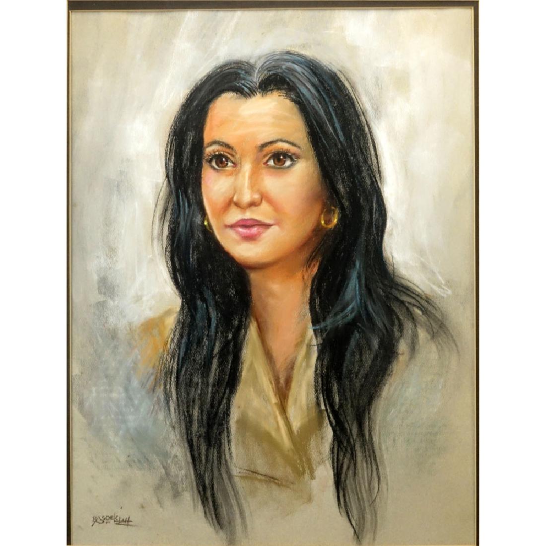 Possibly: Raden Basoeki Abdullah, Indonesian: Possibly: Raden Basoeki Abdullah, Indonesian (1915-1993) Mixed Media on Paper, "Portrait of a Lady". Signed lower left. Good condition. Measures 23" H, 16-1/2" W (sight); frame measures 32-1/2" H, 26"
