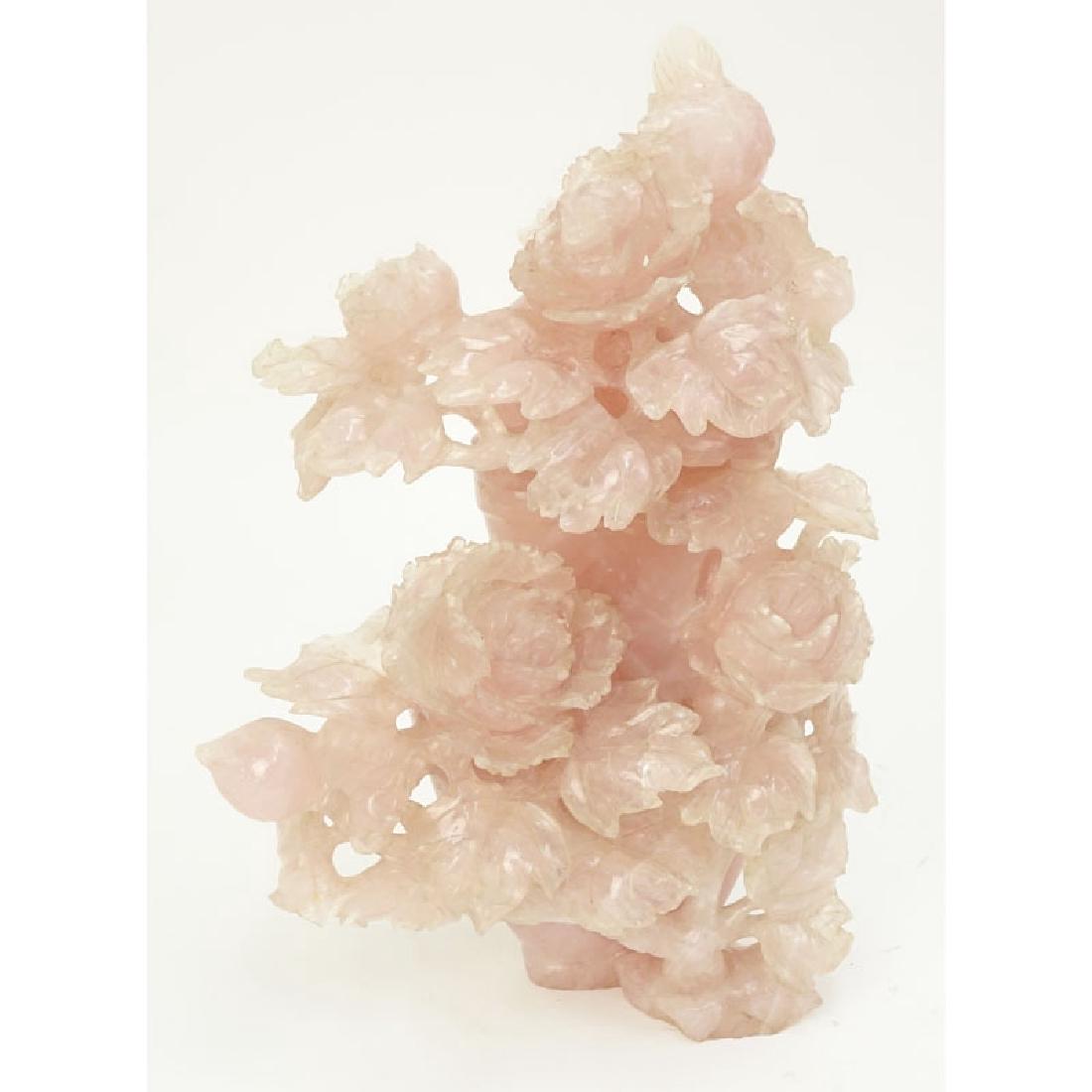 Antique Chinese Carved Rose Quartz Covered Urn. Bird (1 of 8)