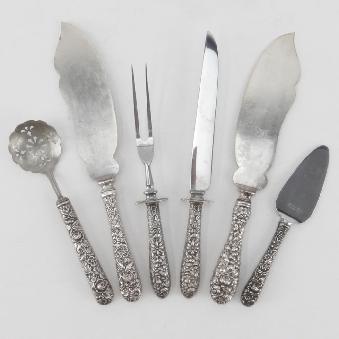 Lot of Six (6) Sterling Silver Handled Repousse Serving (1 of 5)