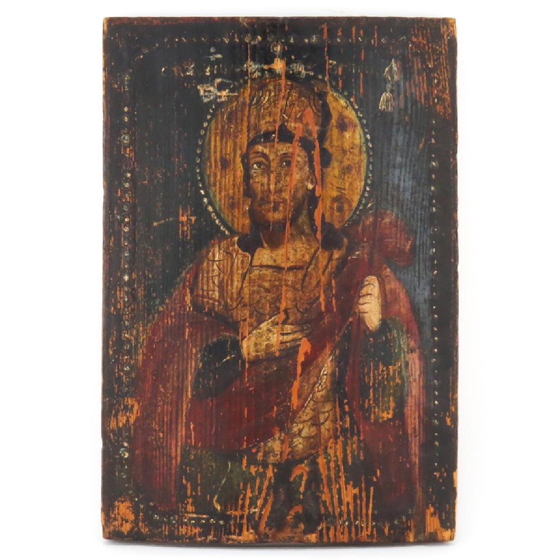 Antique Hand painted Russian Icon On Wood Panel. (1 of 3)