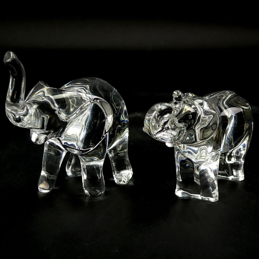 Two (2) Baccarat Crystal Elephant Figurines. Signed. (1 of 9)