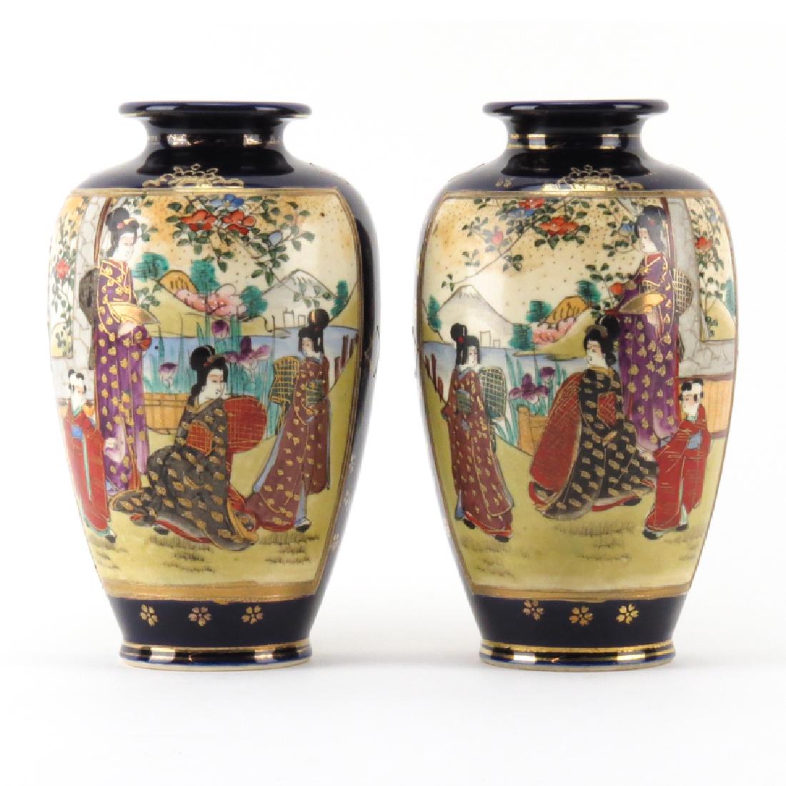 Pair of Antique Japanese Satsuma Cobalt Blue Hand (1 of 4)