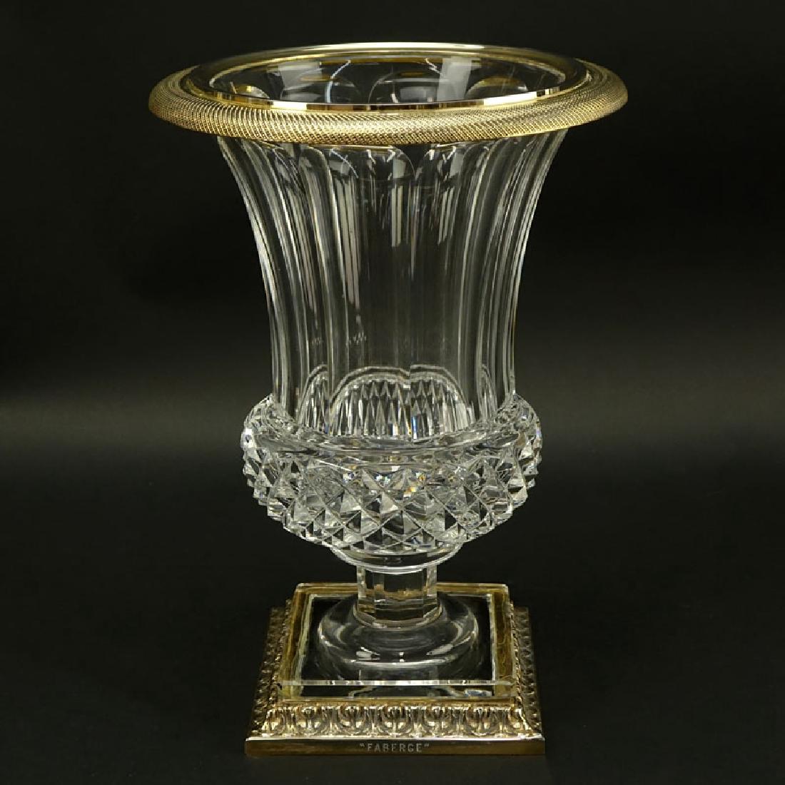 Faberge Crystal Gilt Metal Mounted Urn. Signed: Faberge Crystal Gilt Metal Mounted Urn. Signed "Faberge" on base. Good condition. Measures 13" H x 9-1/4" Dia. Shipping $145.00 (estimate $500-$700)