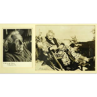 Two Signed Photographs Of Albert Einstein. Singed in: Two Signed Photographs Of Albert Einstein. Singed in ink, one dated '47. Toning from age. Measures 6-3/8" x 4-7/8", 7-1/4" x 9-1/2", frame measures 12-3/4" x 20-1/4". Shipping $65.00 (estimate $800-$1