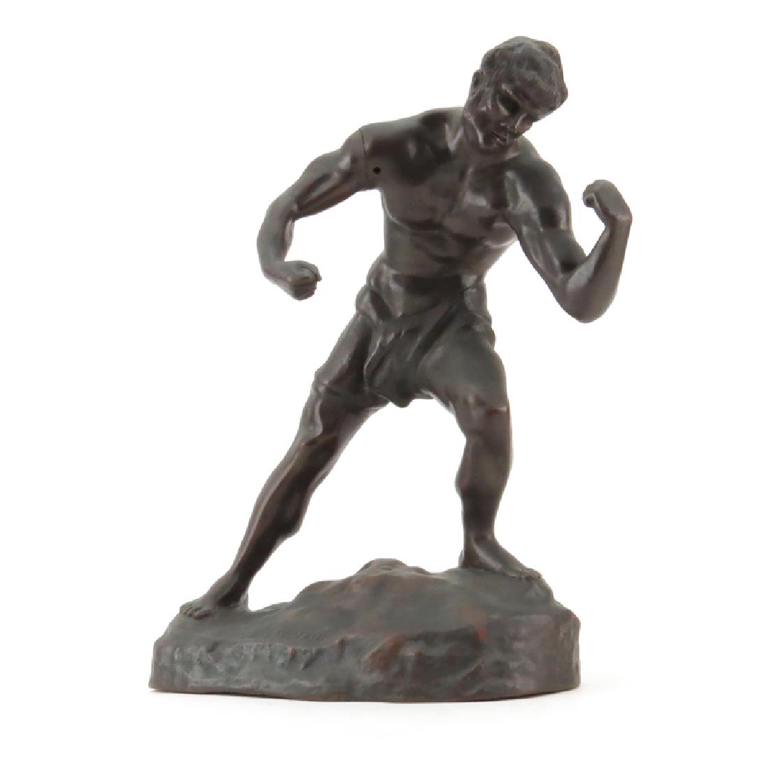 After: Jef Lambeaux, Belgian (1852-1908) "Lutteur": After: Jef Lambeaux, Belgian (1852-1908) "Lutteur" Bronze Sculpture. Signed. Old restoration to arm, wear to patina. Measures 16-1/2" H x 12" W. Shipping $135.00 (estimate $300-$400)