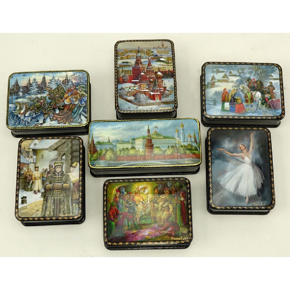 Collection of Seven (7) Russian Lacquer Boxes. Signed. (1 of 4)