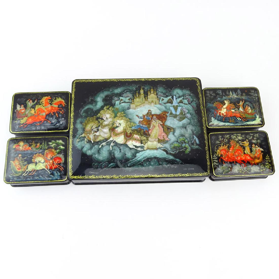 Collection of Five (5) Russian Lacquered Boxes. Large (1 of 10)