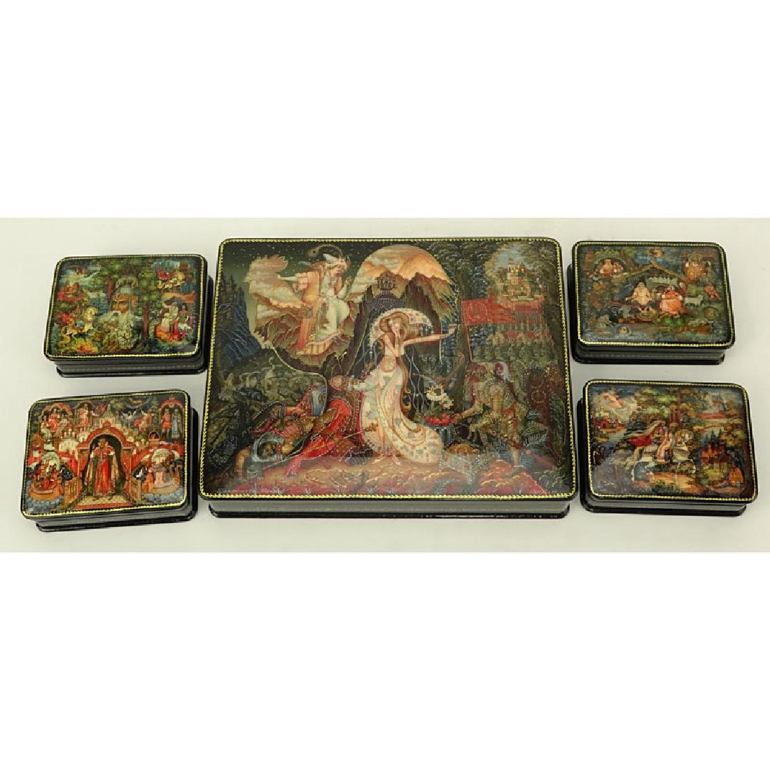 Collection of Five (5) Russian Lacquered Boxes. Large (1 of 16)