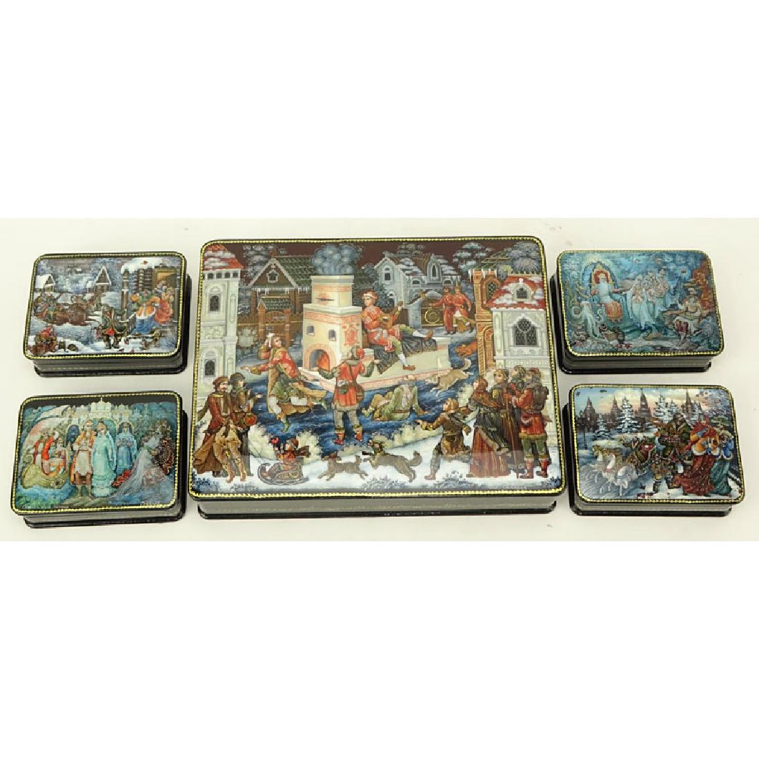 Collection of Five (5) Russian Lacquered Boxes. Large (1 of 9)