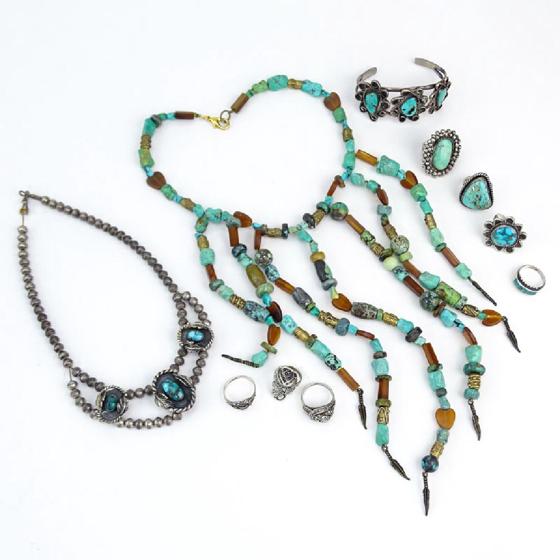 Lot of Ten (10) Pieces Vintage Turquoise, Silver and (1 of 10)