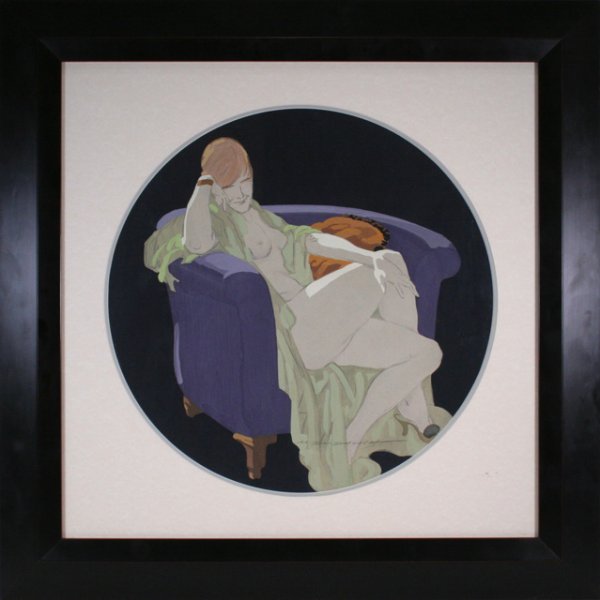 Marcello Dudovich Italian (1878-1962) Gouache on P: Marcello Dudovich Italian (1878-1962) Gouache on Paper "Seductive Model" Signed M. Dudovich Lower Right. Very Good Condition. Measures 15-3/8 Inches Diameter, Frame Measures 24-3/8 Inches by 24-3/8 In