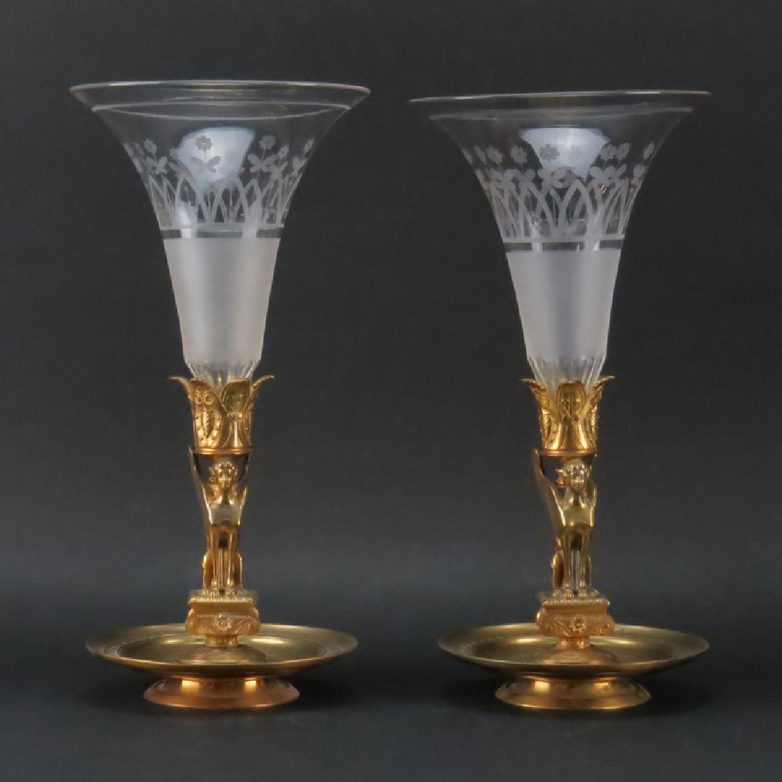 Pair Antique French Empire Ormolu and Etched Crystal (1 of 5)