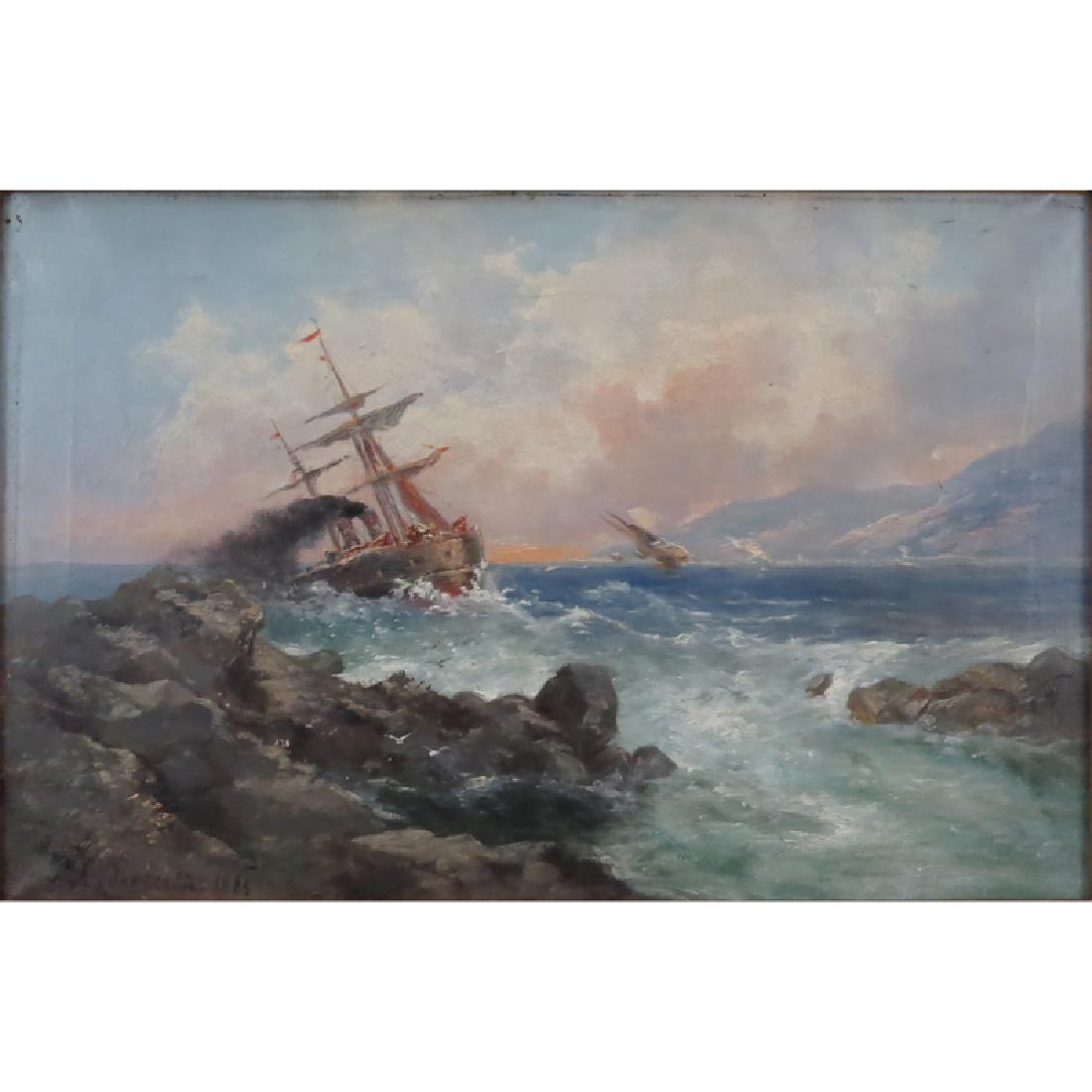 Attributed to: Rufin Gavrilovich Sudkovsky, Ukrainian: Attributed to: Rufin Gavrilovich Sudkovsky, Ukrainian (1850-1885) Oil on Canvas, Rocky Shoreline. Signed lower left, dated 1883. Good condition. Measures 12-1/2" H, 18-4/4" W; frame measures 21" H, 27