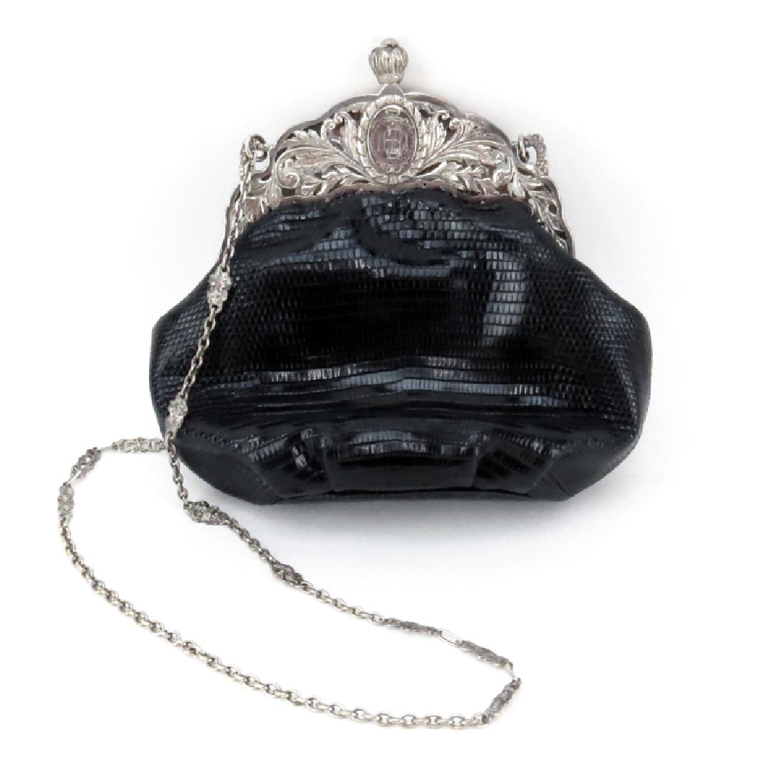 Silver framed Handbag. Modern lizard leather bag. (1 of 6)