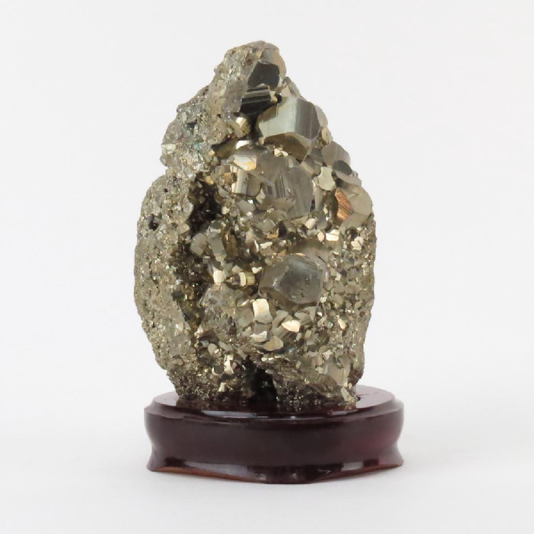 Pyrite "Fool's Gold" Natural Mineral Specimen on Wooden (1 of 3)