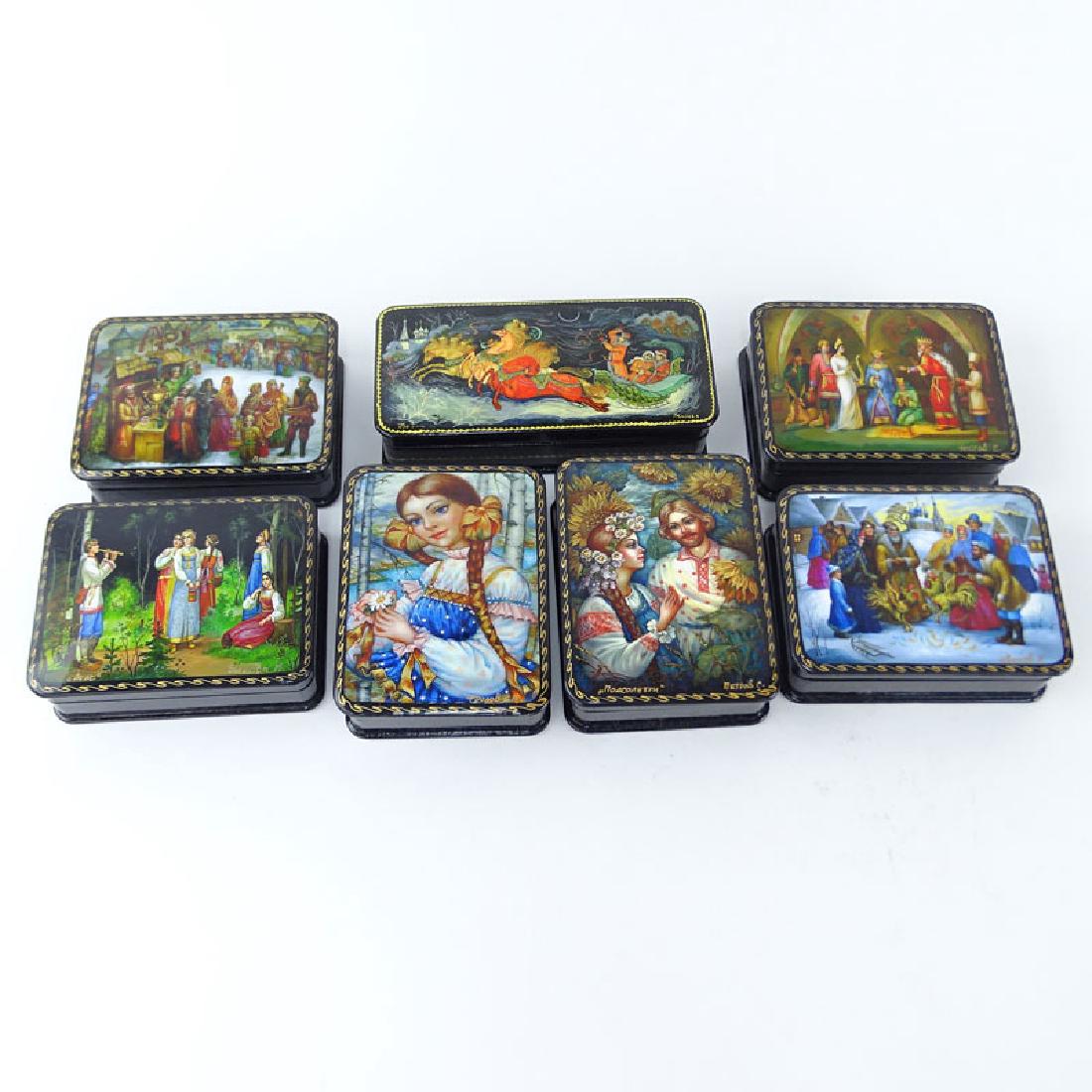 Collection of Seven (7) Russian Lacquer Boxes. Signed. (1 of 10)
