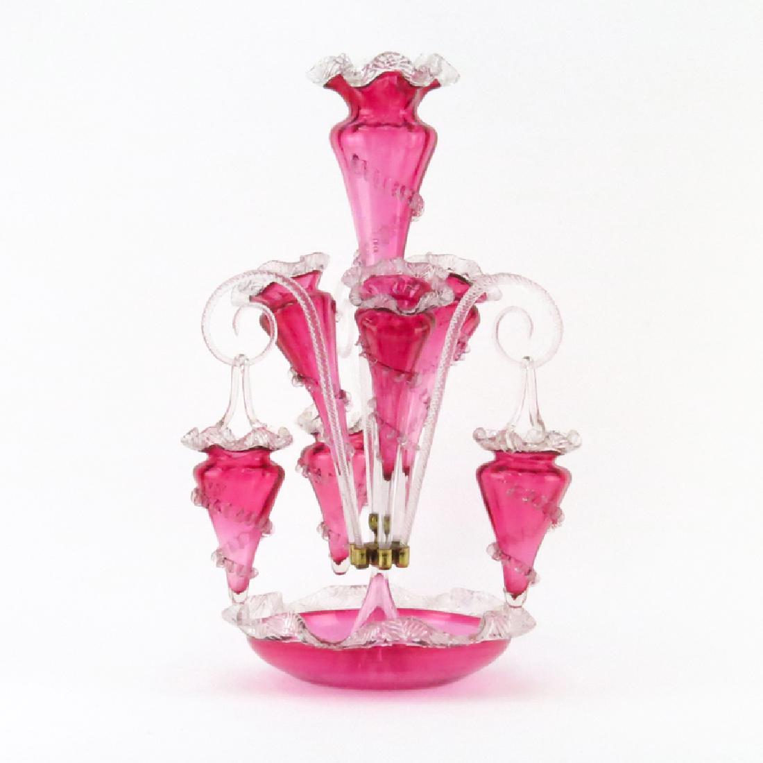Victorian Style Cranberry to Clear Art Glass Flower (1 of 5)