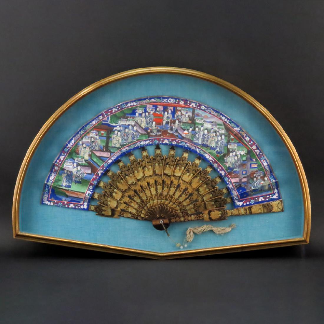 Antique Chinese Hand Painted Fan. Lacquered bamboo (1 of 4)