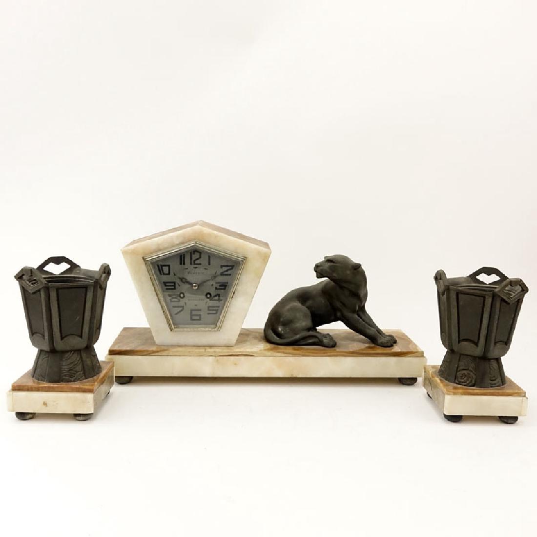 Three (3) Piece Art Deco Spelter and Onyx Clock Set. (1 of 7)