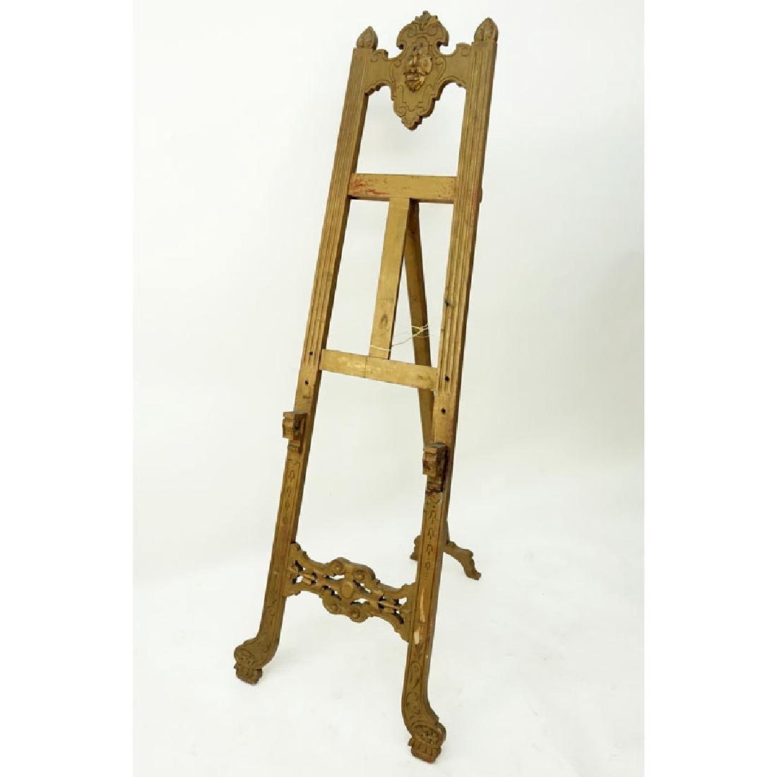 Antique Carved Wood Easel. Unsigned. Wear rubbing and a (1 of 4)