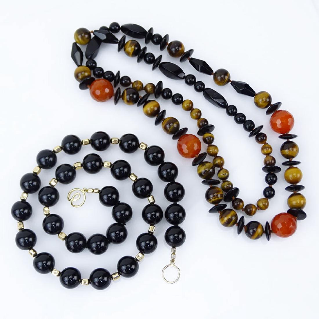 Two Semi-Precious Stone Bead Necklaces. One with 14K (1 of 4)
