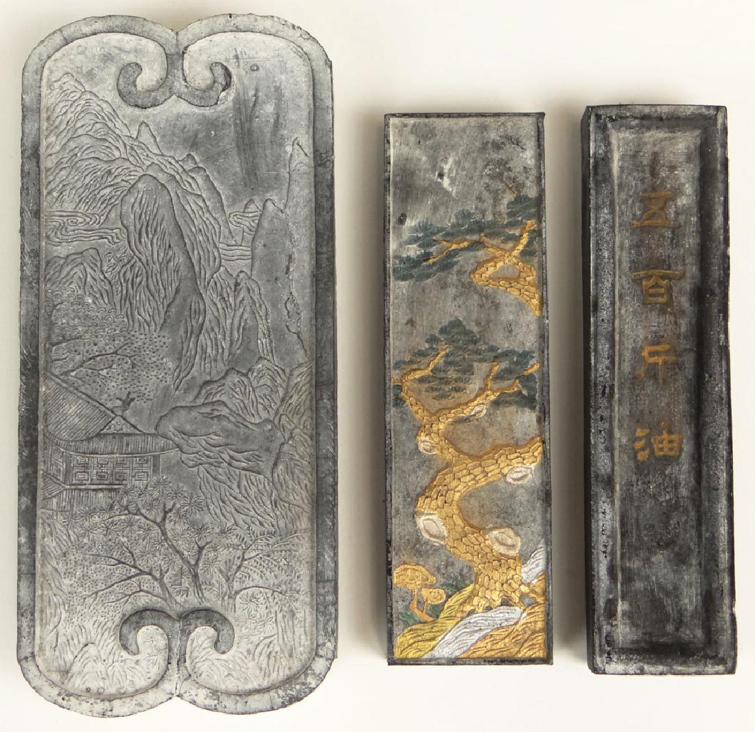 Three (3) Chinese Carved Inkstones. Calligraphy to (1 of 3)