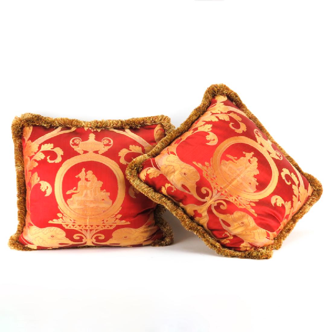 Two (2) Down Filled Silk Brocade Accent Pillows With (1 of 3)