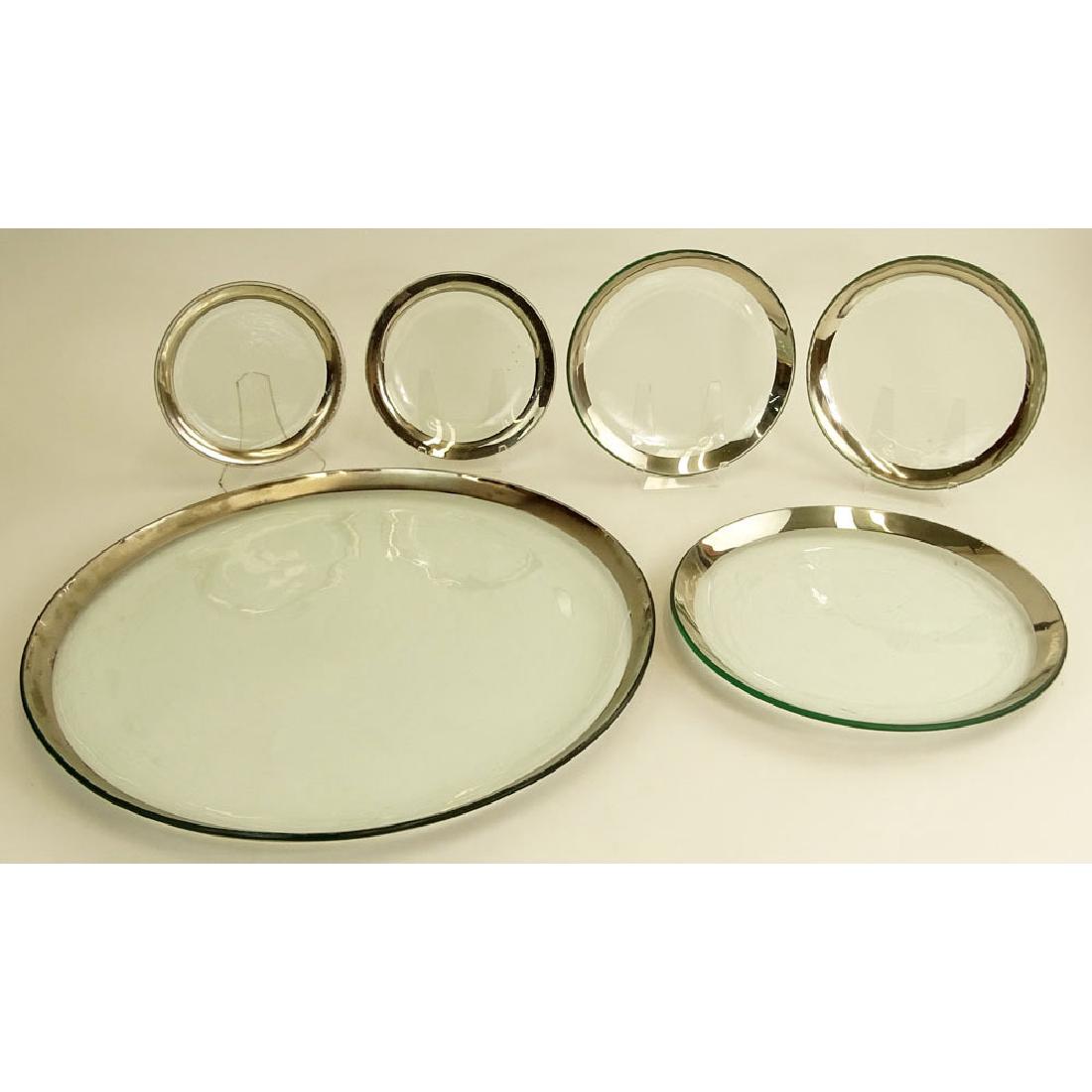 Lot of Six (6) Annieglass Round Platinum Trim dishes. (1 of 4)