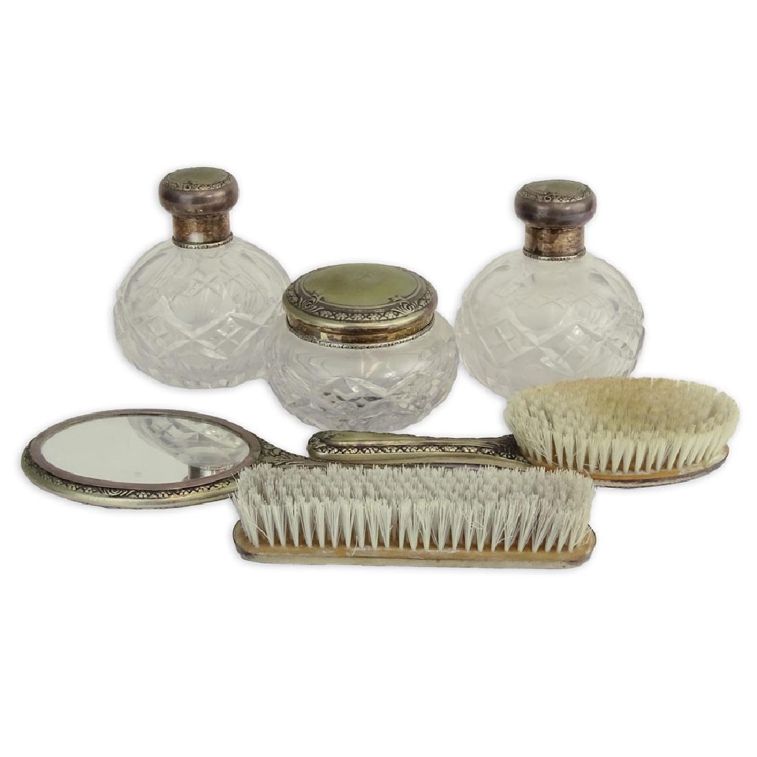Antique Six (6) Piece Silver and Crystal Vanity Set. (1 of 5)