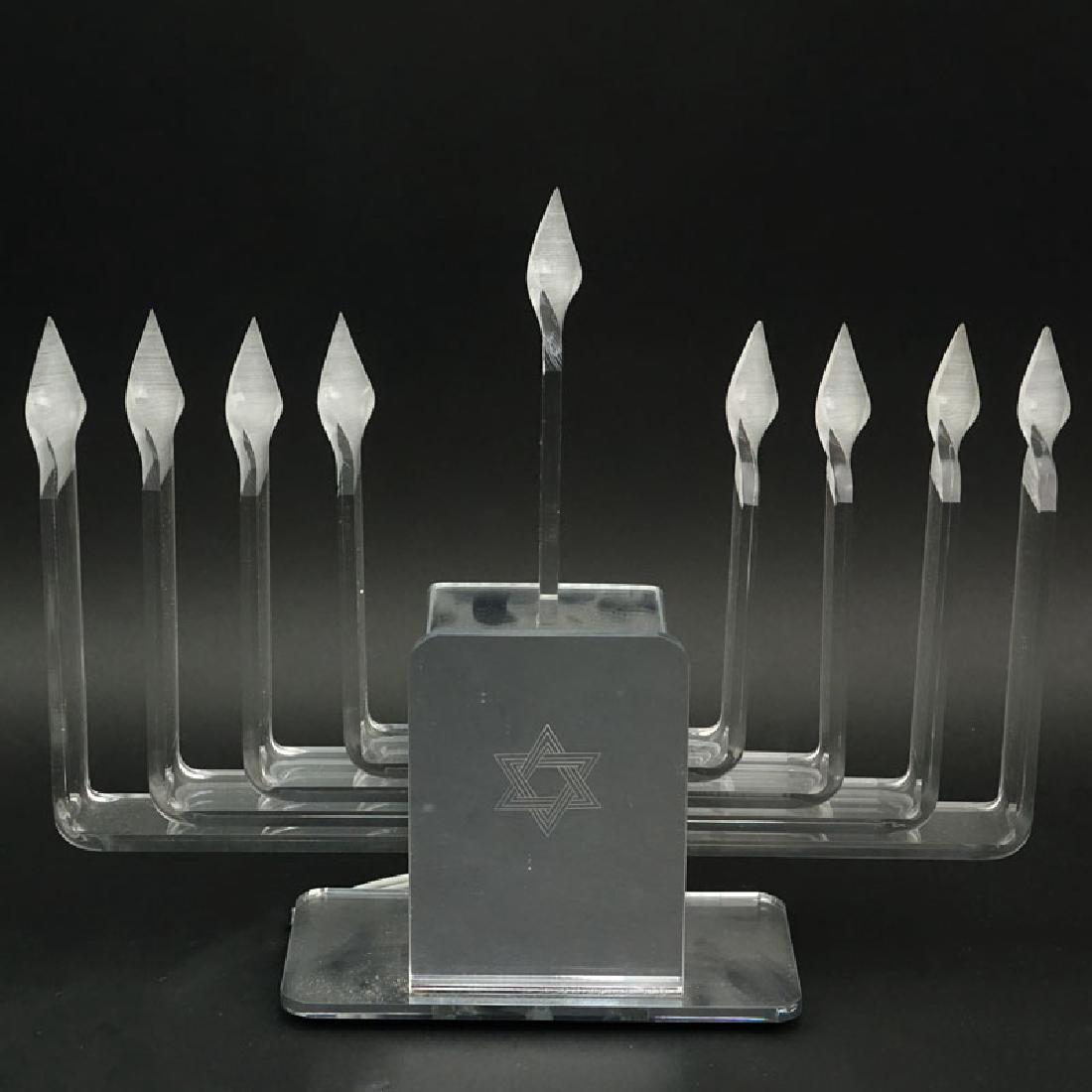 Contemporary Lucite Electric Menorah. Unsigned. Not: Contemporary Lucite Electric Menorah. Unsigned. Not working. Measures 10-3/4" H x 13" W. Provenance: Property of Irving Cowan and the late Marjorie Friedland Cowan, Hollywood, Florida. Thoroughbred ho