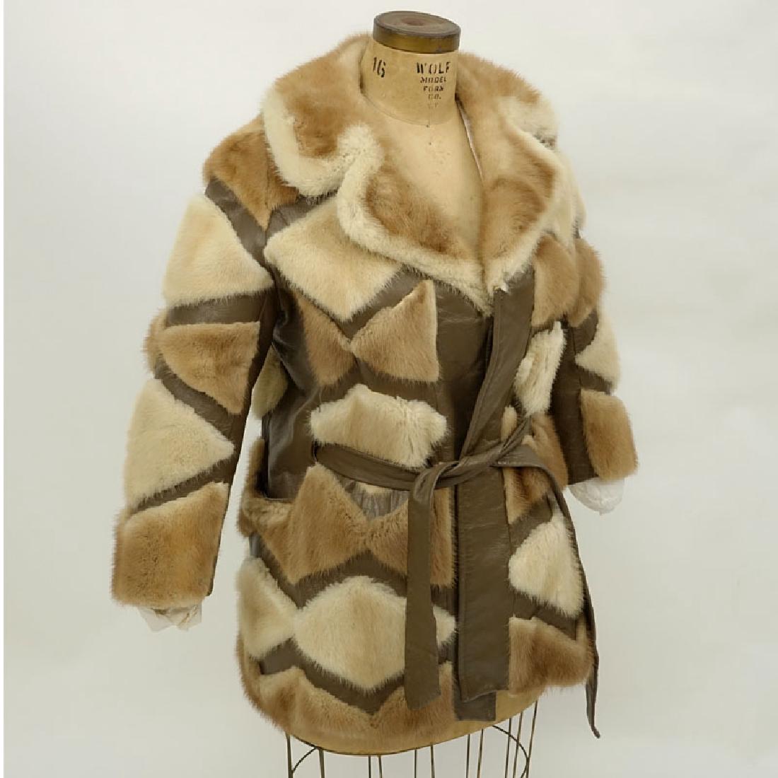 Vintage Tan Fur and Leather Jacket. Three quarter coat (1 of 4)