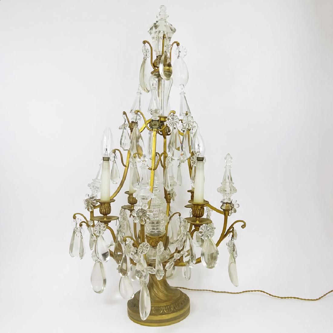 Impressive 19th Century Baccarat Crystal and Bronze: Impressive 19th Century Baccarat Crystal and Bronze Girondal. Five lights. The crystals consist of large drops, beads, rosettes. Large crystal finial. Unsigned. Losses, chips or overall good antique c