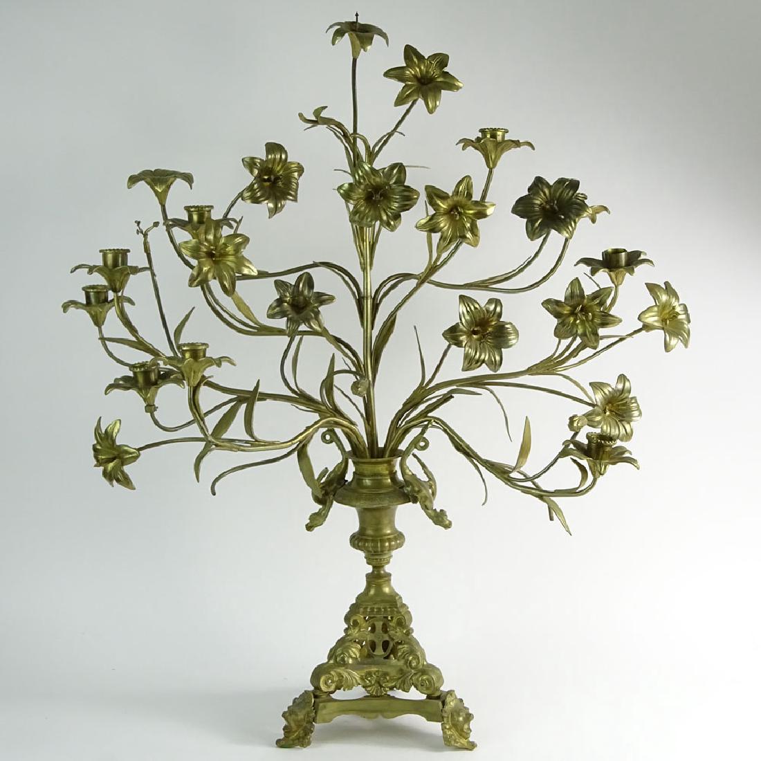 Large Single Gilt Bronze Floral and Figural Candelabra. (1 of 5)