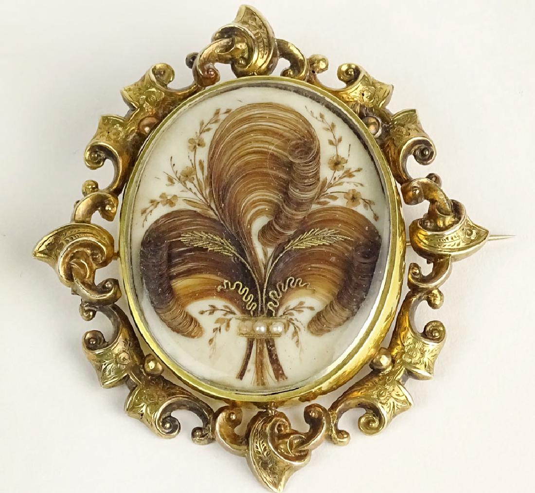 Large Victorian Gold Filled Mourning Brooch with Hair (1 of 2)