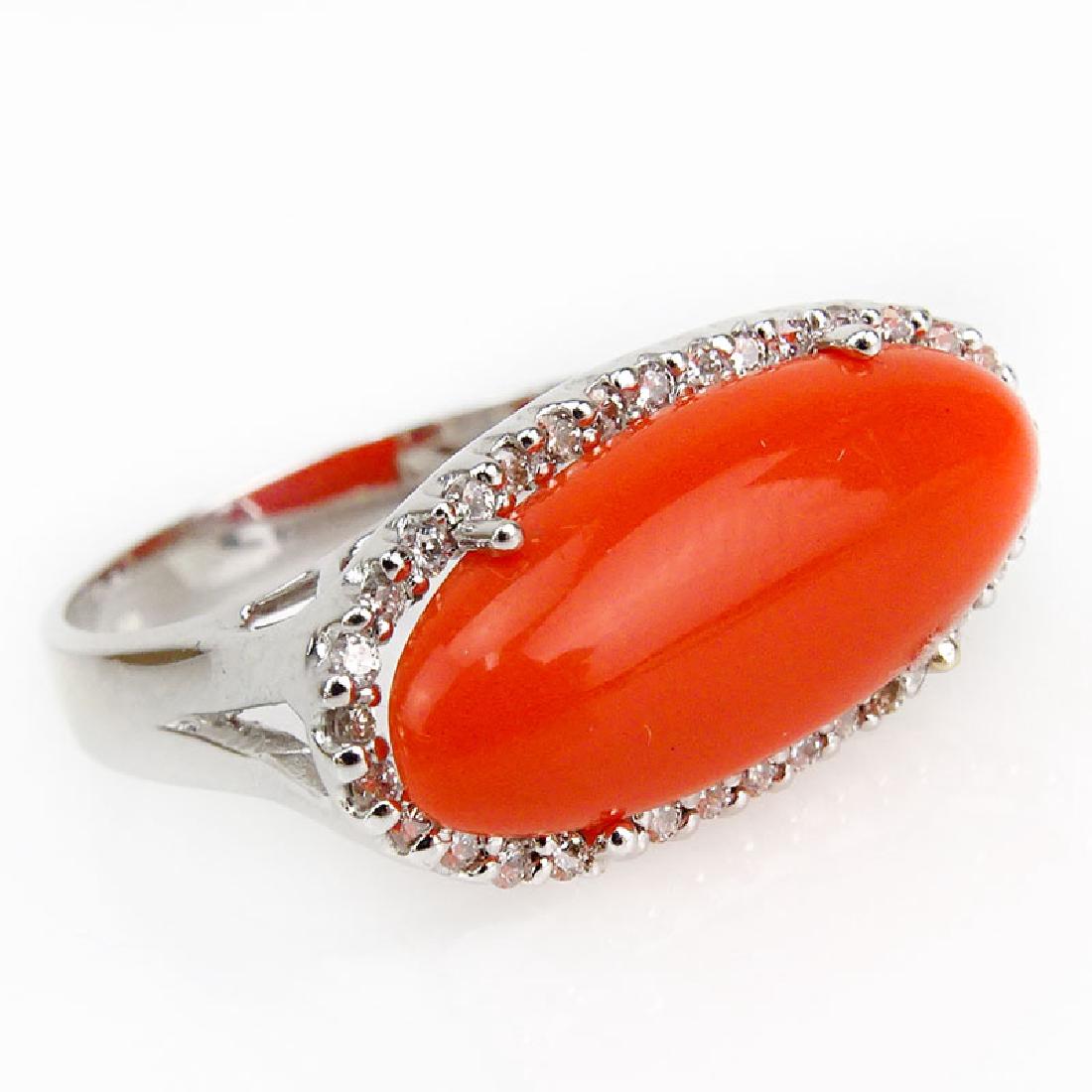 Oval Cabochon Red Coral, .40 Carat Diamond and 18 Karat (1 of 3)