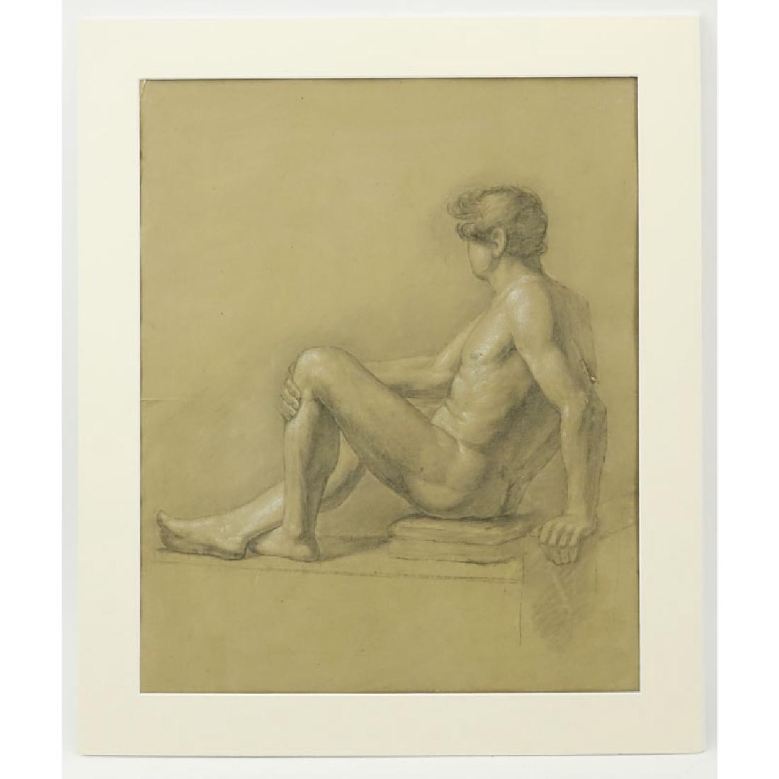 18th Century European School Charcoal With White: 18th Century European School Charcoal With White Highlights “Academic Drawing of Male Nude” Unsigned. Small creases, old repair, losses. Measures 21-3/4” x 16-3/4” Shipping $125.00 (estimate $