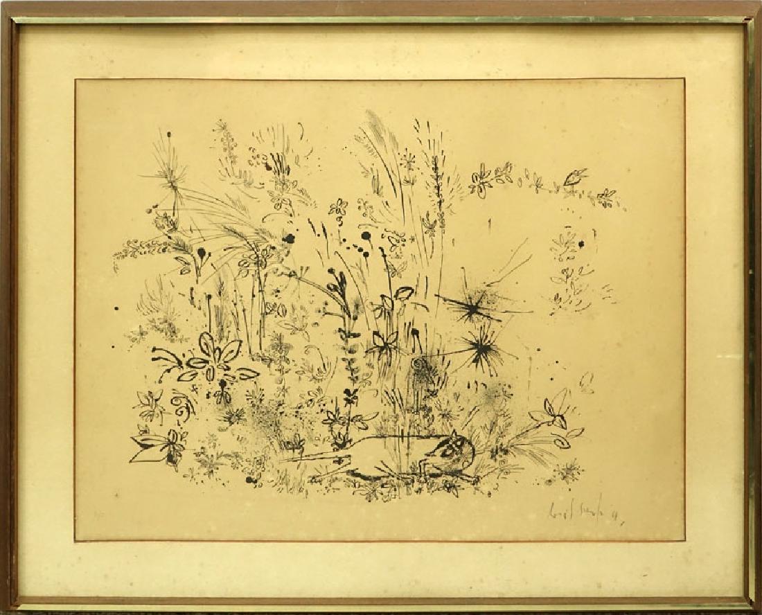 Ronald Searle, British (1920-2011) "Cat and Flowers, (1 of 6)