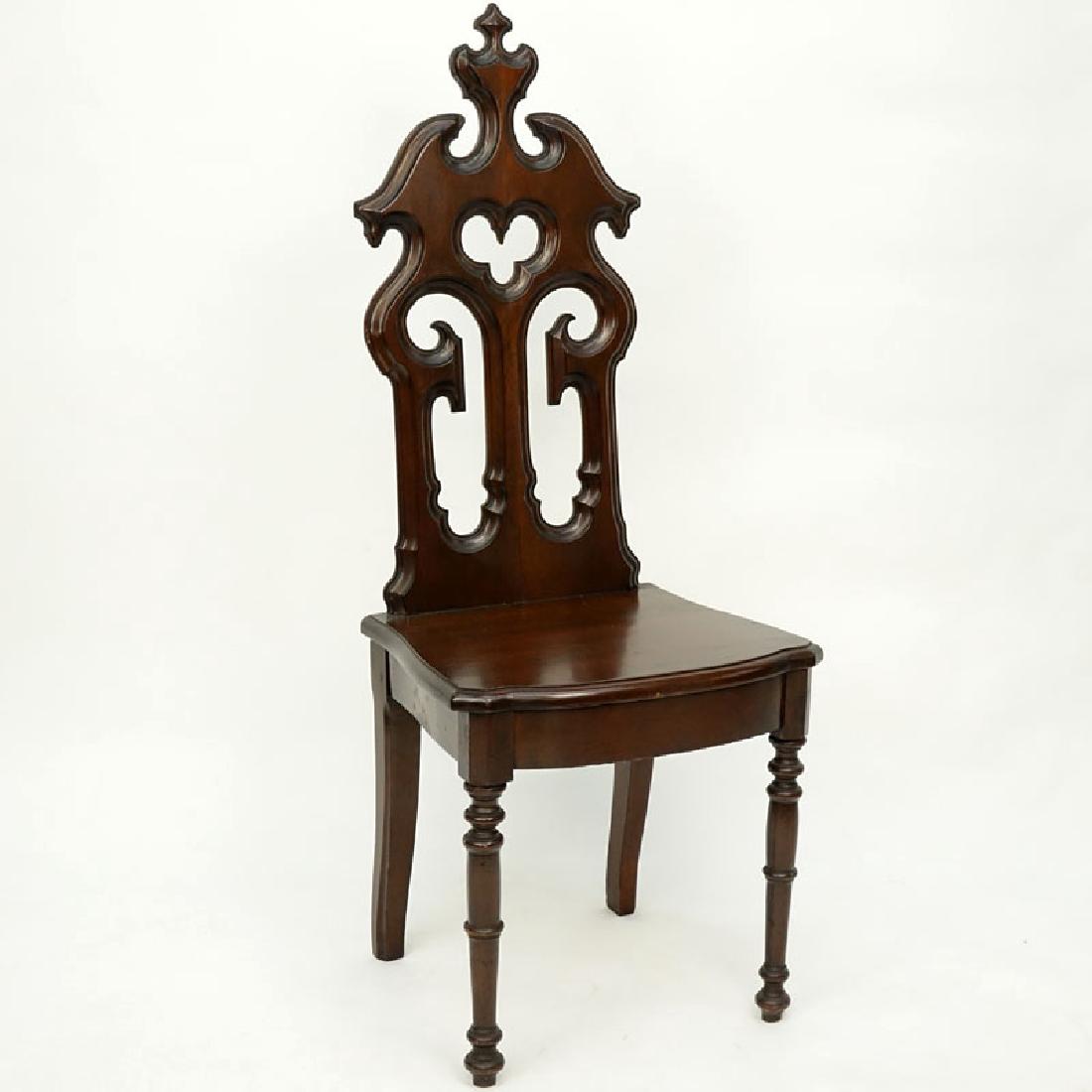 Late 19th Century English Gothic Style Mahogany Hall: Late 19th Century English Gothic Style Mahogany Hall Chair. Unsigned. Good condition. Shipping: Third party (estimate $75-$100)
