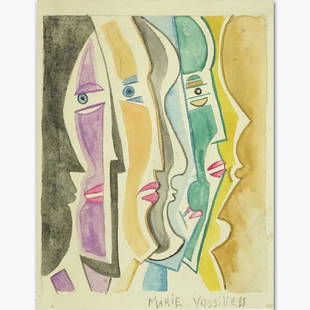 Marie Vassilieff, Russian (1884 - 1957) Watercolor on: Marie Vassilieff, Russian (1884 - 1957) Watercolor on paper "Cubist Composition" Signed lower right. Toning or in good condition. Measures 5-5/8" x 4-3/8", frame measures 12-1/4" x 10-1/4". Shipping $