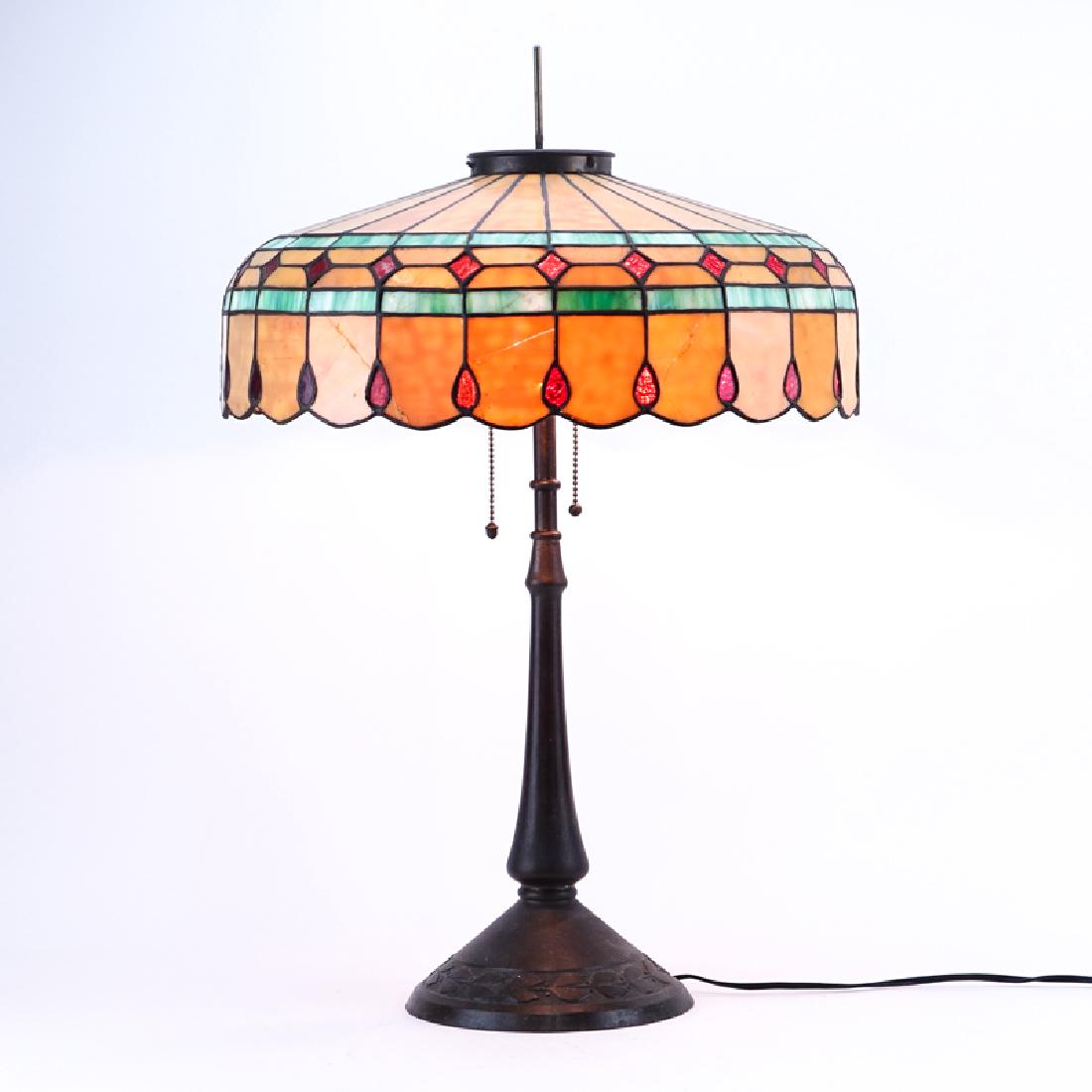 Handel Stained Glass Lamp with Bronze Base. Signed and (1 of 7)