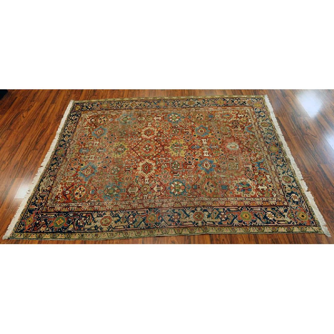 Large Semi Antique Heriz Rug. Worn, some discoloration, (1 of 4)