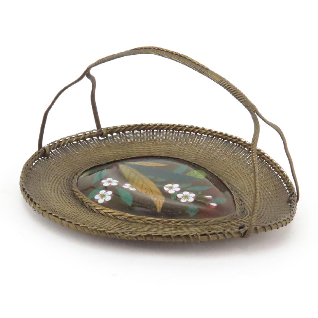 Vintage Chinese Woven Brass and Cloisonne Basket. (1 of 3)