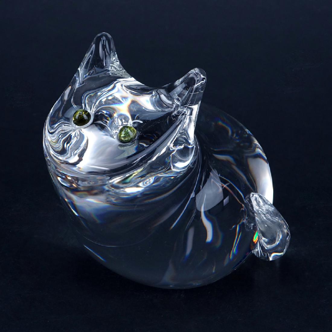 Steuben Crystal Cat Figurine with Green Tourmaline (1 of 4)