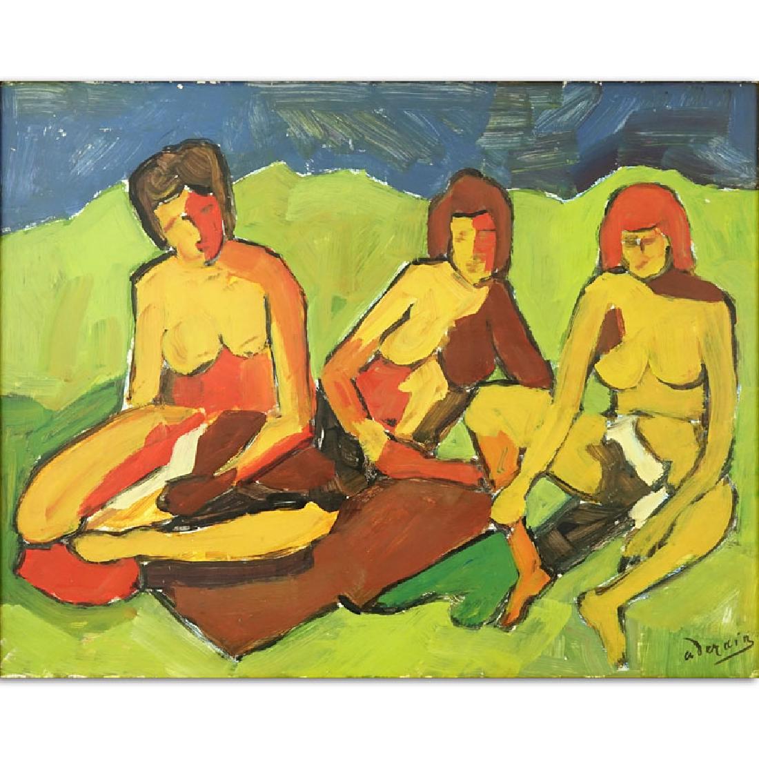 Attributed to: André Derain, French (1880-1954) Oil on: Attributed to: André Derain, French (1880-1954) Oil on Panel, Nudes in Landscape. Signed lower right. Good condition. Measures 14-1/2" H, 19" W; frame measures 23" H, 27" W. Shipping $265.00 (estimat