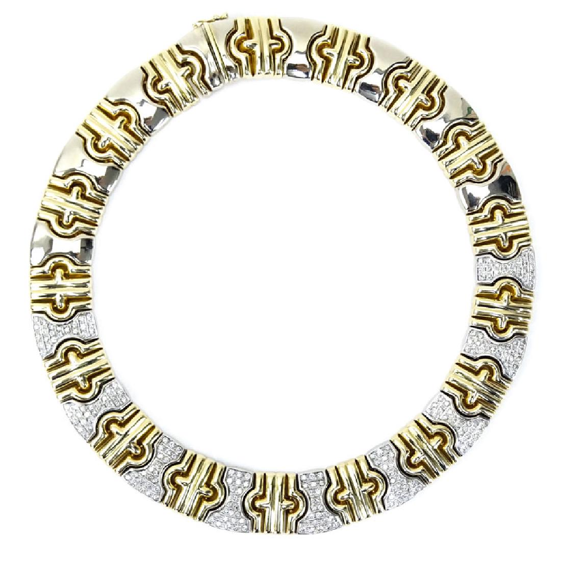 Vintage Approx. 3.60 Carat Pave Set Diamond and 14: Vintage Approx. 3.60 Carat Pave Set Diamond and 14 Karat Yellow Gold Flat Choker Necklace. Diamonds G-I color, SI clarity. Stamped 14K 585. Very good condition. Measures 5/8" W, 4-3/8" interior diam. 
