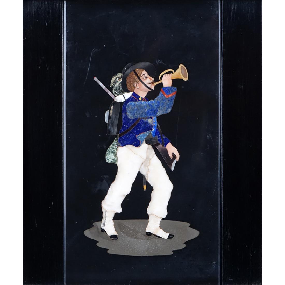 Vintage Pietra Dura Plaque. "Man With Horn". Unsigned. (1 of 5)