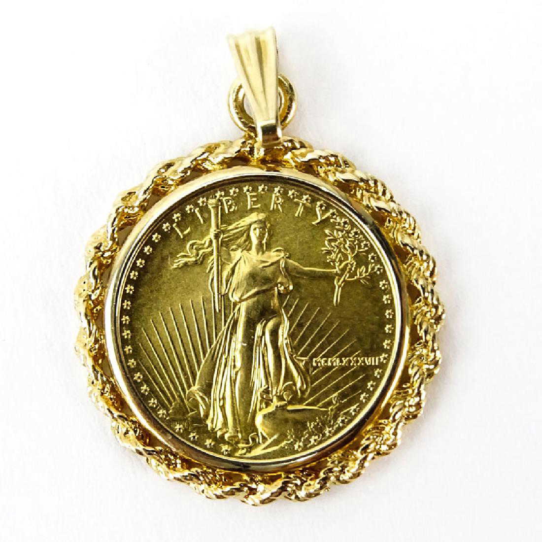 US Standing Liberty $5 Gold Coin Pendant with 14 Karat