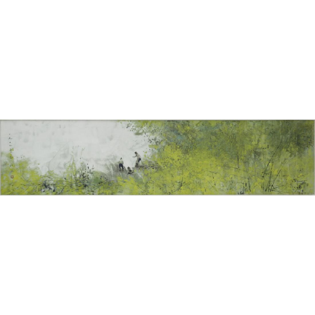 Chen Chi, Chinese American (1912-2005) Color Lithograph: Chen Chi, Chinese American (1912-2005) Color Lithograph "Figures In A Wood" Signed in Marker Lower right. Measures 8-3/4" x 36-3/4", frame measures 14-3/4" x 48-3/4". Shipping: Third Party (estimate $