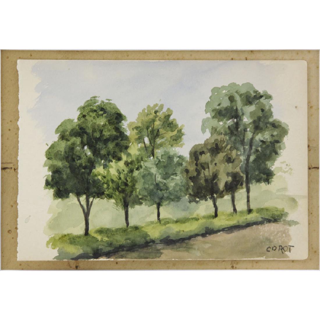 20th Century French School Watercolor on Paper, Tree (1 of 3)