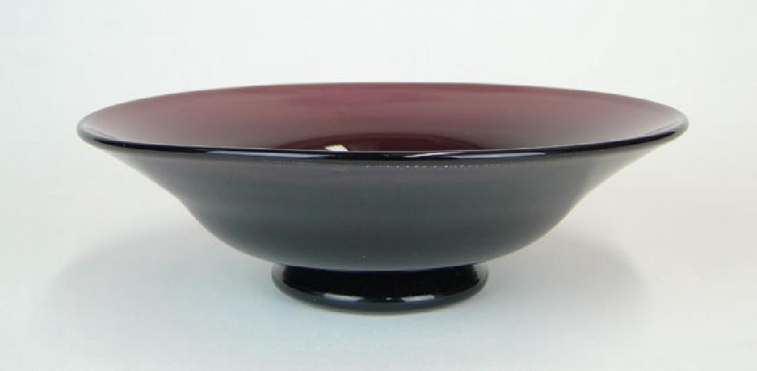 Circa 1966-1980 Thomas Webb English Amethyst Color Art: Circa 1966-1980 Thomas Webb English Amethyst Color Art Glass Dish with Polished Pontil. Signed Thos. Webb England. Good to Very Good Condition. Measures 2-1/2 Inches Tall and 7-3/4 Inches Diameter. Sh